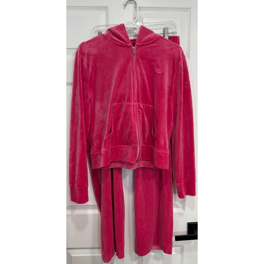 Juicy by Juicy Couture Pink Velour Tracksuit Set Hoodie Pants XL Y2K